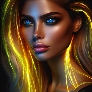 Head shot of a beautiful woman with bright blue eyes and long bl...