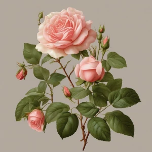 A simple illustration of a flowering rose branch, elegantly arranged.