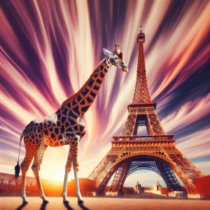 giraffe standing in front of eiffel tower
