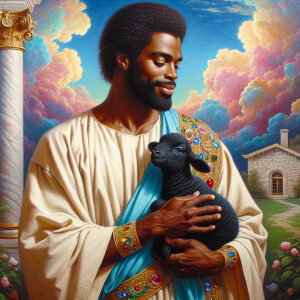 Oil painting of an African-American man resembling Jesus Christ,...