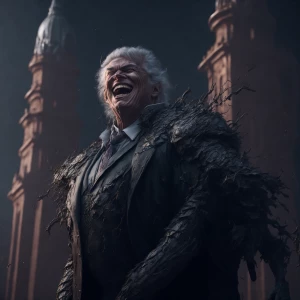 Donald Trump with a grin with arms outstretched standing in fron...