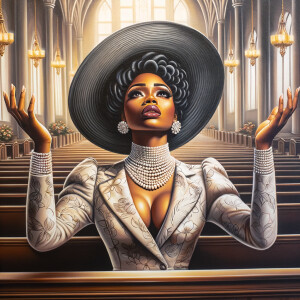 Render an airbrush oil painting of an African American woman wit...