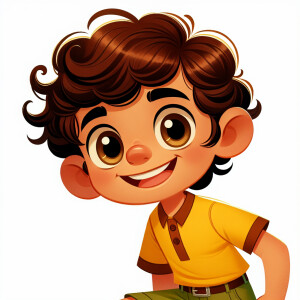 a vibrant Pixar-inspired cartoon image of a young boy with brigh...