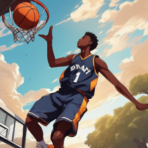 The Black teenage boys playing basketball one boy dunking the ba...