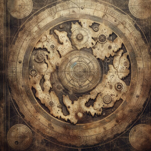 Alien planet old ancient map on weathered canvas