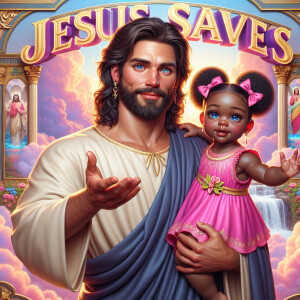 Create a 3D realistic artwork featuring the phrase 'Jesus Saves'...