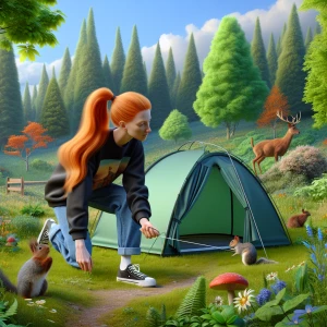 Create a photorealistic image of a woman with long ginger hair t...