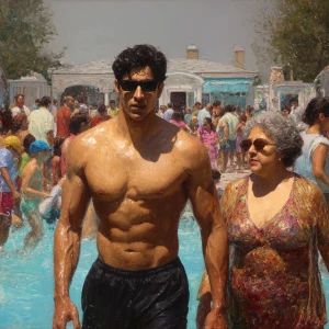 Photo Hyperrealism, painting,a muscular beefy kashmiri son in la...