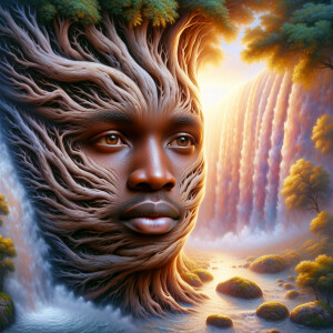 Create a hyper-realistic 3-D oil painting of a tree integrated w...