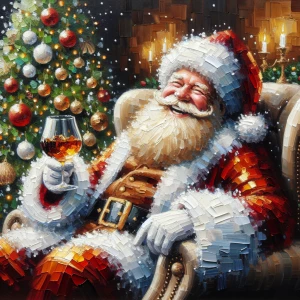 impasto oil painting of a smiling Santa sitting in a big puffy c...