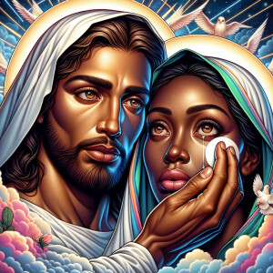 Ensure that the image distinctly represents both Jesus Christ an...