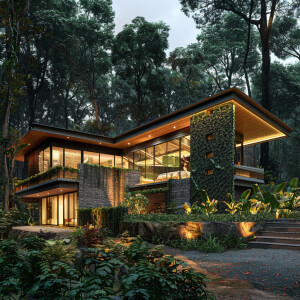 3 homes in a forest in Kerala architecture with slope roof