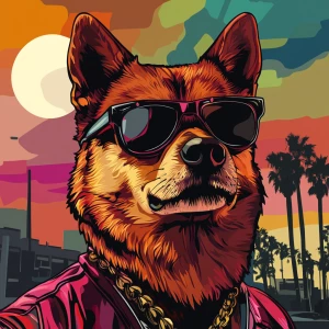 MEME DOGE in GTA art style, , in the style of a Grand Theft Aut...