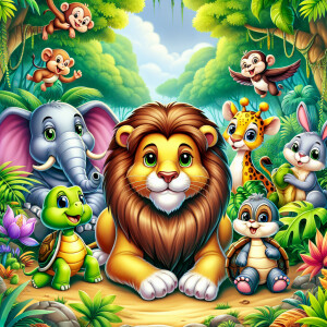A lion and his friends in jungle for kids book cover