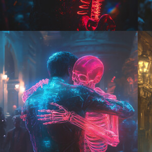 aidmaMJ6.1, 2 men, hugging at Cemeteries and Mausoleums, surroun...