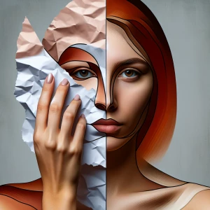 Create a portrait of a woman with ginger hair in an abstract sty...