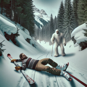 A man skiing downhill falls and breaks his leg, as he lays there...