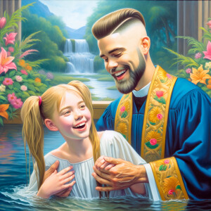 An oil painting of a light-skinned African-American pastor with...