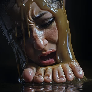 Photographic realistic foot  with a female human exaggerated cry...
