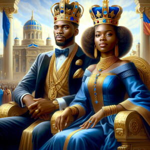 Create a 3-D realistic oil, painting of a African-American Royal...