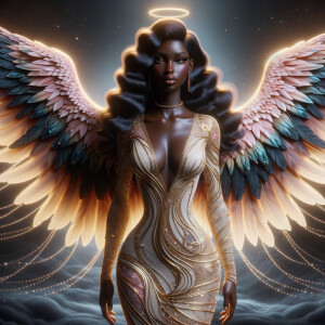 Craft a three-dimensional, lifelike image of a light-skinned Afr...