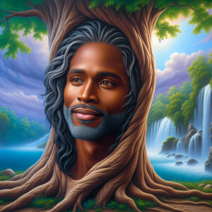 A hyper-realistic 3-D oil painting depicting a tree integrated w...