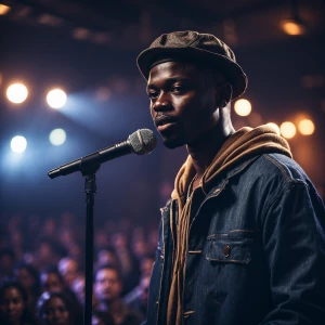 /imagine: a man in his late 20s performing a blues style hip hop...