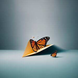 A paper airplane transitioning into becoming a monarch butterfly...