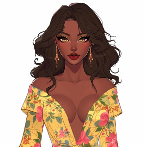 Illustrate Hana, a character who is Ethiopian-Korean, with light...