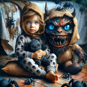 A watercolor airbrush oil painting of a  toddler with glowing bl...