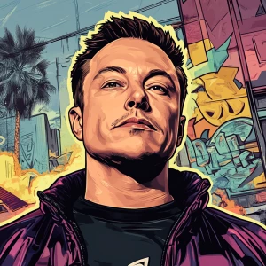 Elon Musk in GTA art style, , in the style of a Grand Theft Aut...