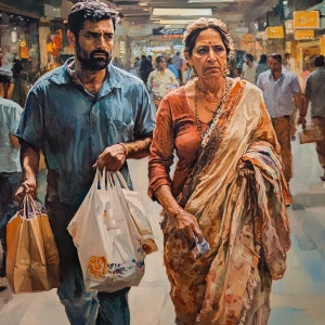 (Realism)art,a(54 year old kashmiri ,sweaty,nosering,brown oily...