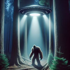 A large Humanoid looking hair covered sasquatch underneath a lar...