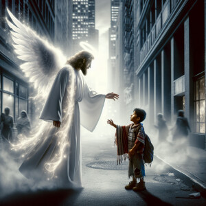 Angel humano salvando un niño en la calle