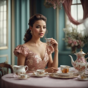 Young and beautiful woman at tea party, dress elegantly, beautif...