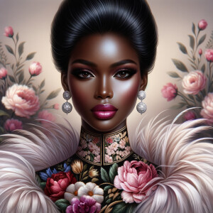 "Create a portrait of an elegant African-American woman with med...