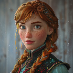 Photorealistic image, high resolution. Anna from Frozen