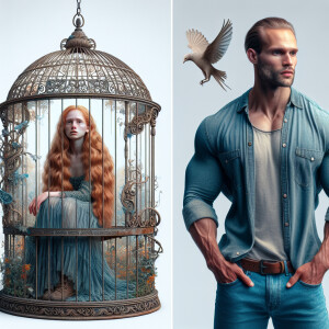 Photorealistic image. Punished, A beautiful long ginger haired p...