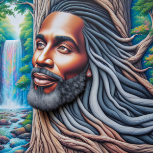 A hyper-realistic 3-D oil painting depicting a tree integrated w...