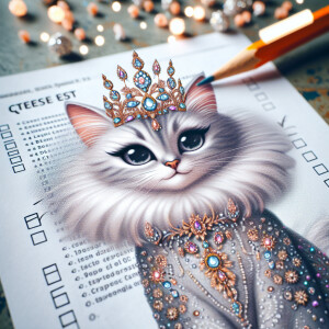 A stunning cartoon cat gazing directly at the camera while wear...