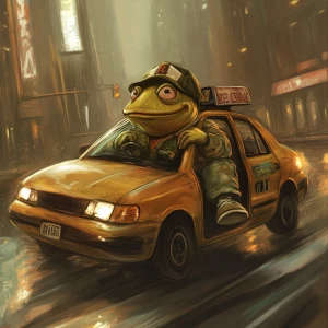 PEPE meme,draw me pepe riding a stolen cab, GTA style