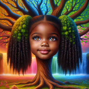 Create a hyper-realistic 3-D oil painting of a tree with a fulle...