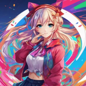 Create an image of a vibrant anime girl character, featuring a m...