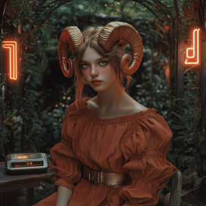 Capture a hyper-realistic, cool Cottagecore portrait of a young...