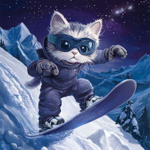 The image depicts an anthropomorphic cat character wearing goggl...