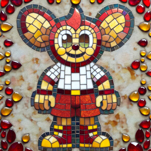 The background consists of tiny teardrop mosaics of opal gemston...