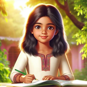 Image of an 8 year old girl who is a fair Indian with black hair...