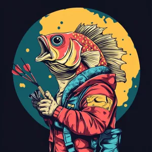 A cool vector avatar of a human like sea bass playing darts