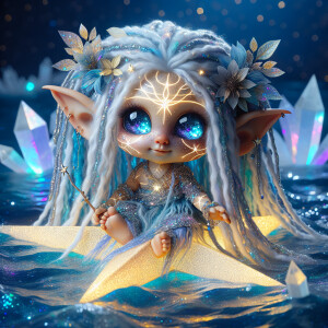 adorable elf fairy water troll with sparkling universe filled ey...