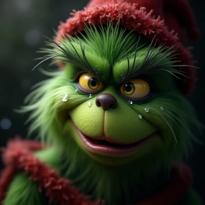The Grinch,crying, close-upshot, tears are visible,  ultra-detai...